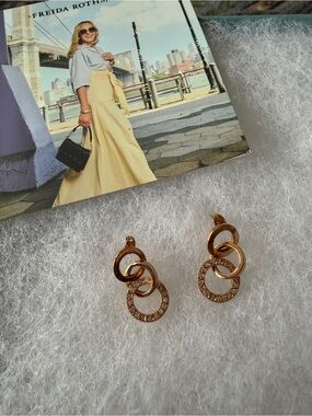Freida Rothman Vault Gold Plated Interlocking Hoop Drop Earrings